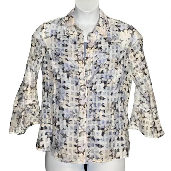 Draper's & Damon's Blouse & Tank Top Set Medium Textured Blue Floral Bell Sleeve - Picture 2 of 11